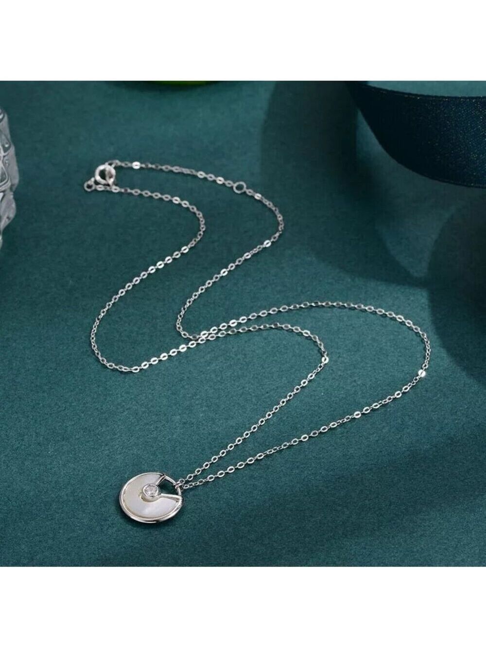14kt Gold Plated over Sterling Silver White MOP Shell CZ Amulet Necklace - Picture 5 of 6